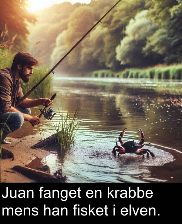 elven: Juan fanget en krabbe mens han fisket i elven.