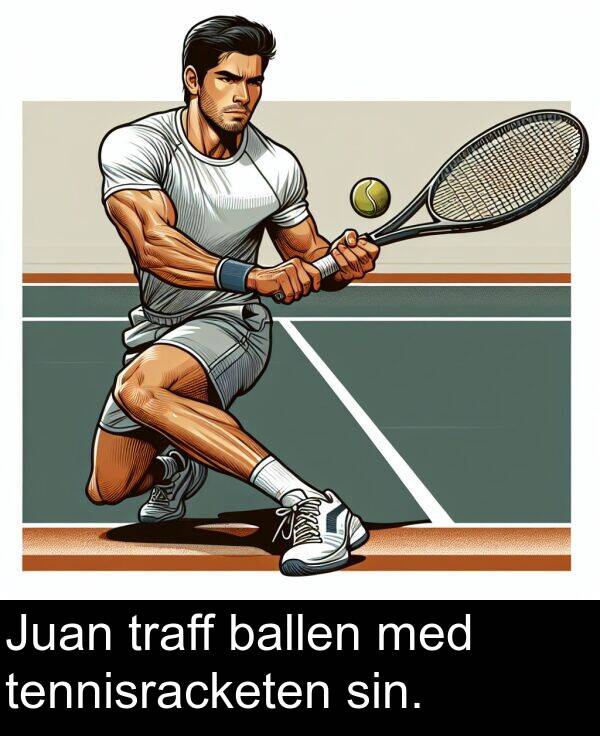 ballen: Juan traff ballen med tennisracketen sin.