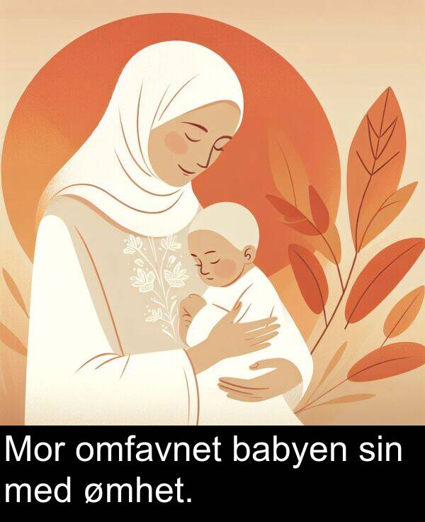 med: Mor omfavnet babyen sin med ømhet.