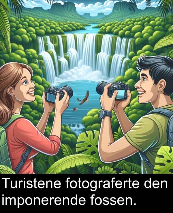 imponerende: Turistene fotograferte den imponerende fossen.