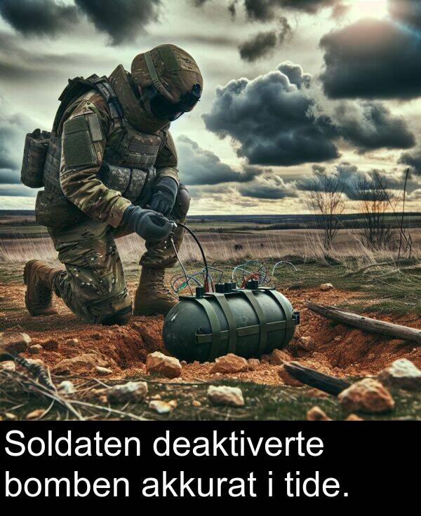 deaktiverte: Soldaten deaktiverte bomben akkurat i tide.