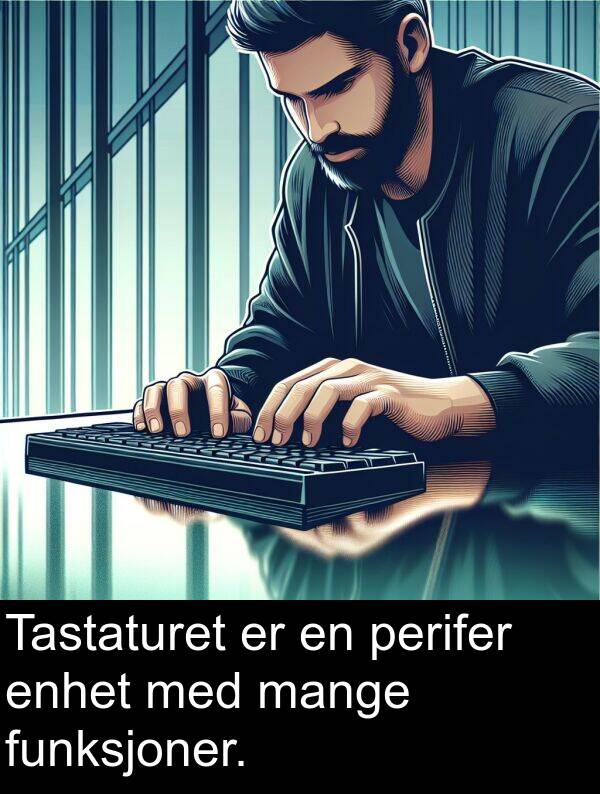 perifer: Tastaturet er en perifer enhet med mange funksjoner.