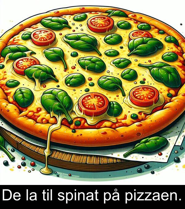 pizzaen: De la til spinat på pizzaen.