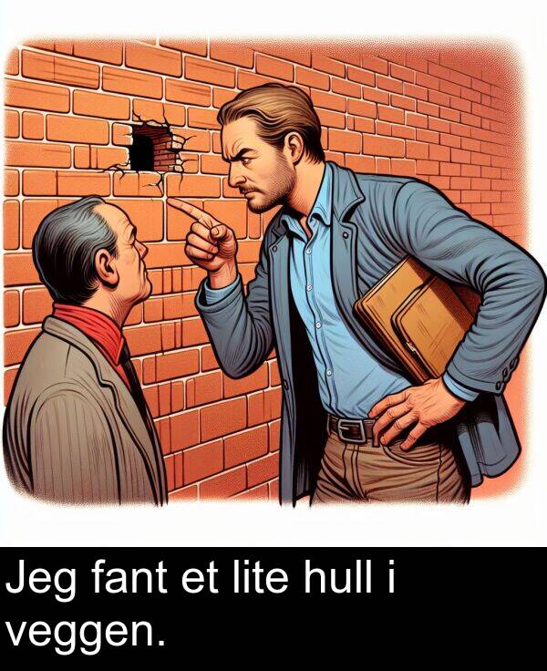 veggen: Jeg fant et lite hull i veggen.