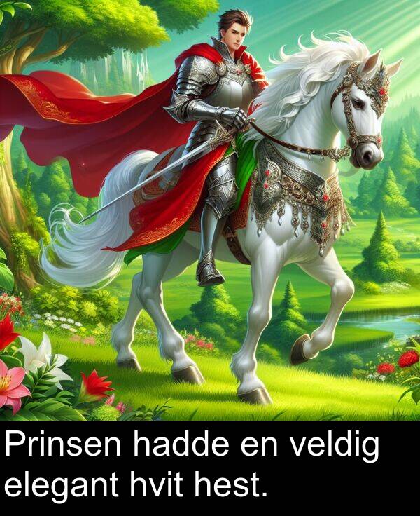 hest: Prinsen hadde en veldig elegant hvit hest.