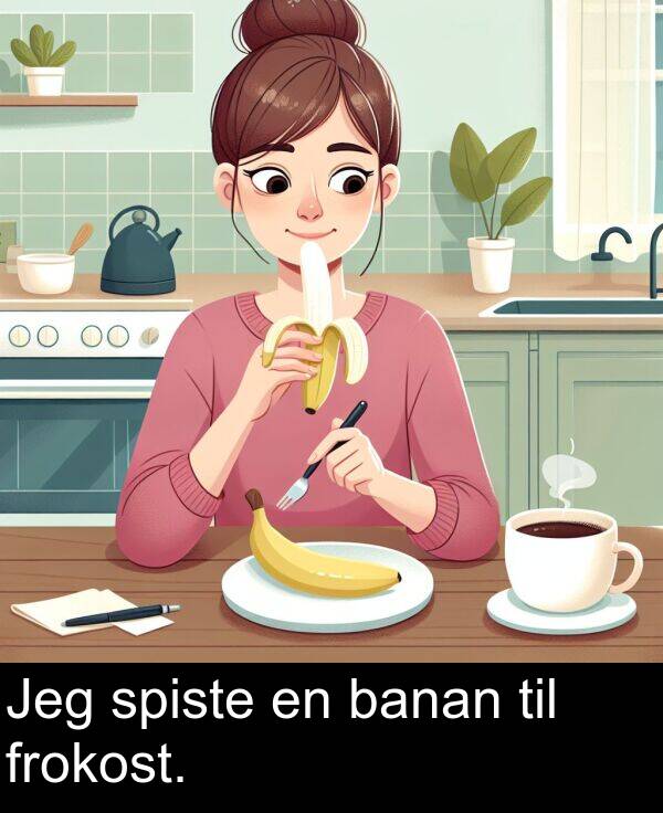 banan: Jeg spiste en banan til frokost.