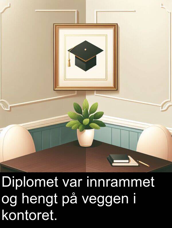 veggen: Diplomet var innrammet og hengt på veggen i kontoret.