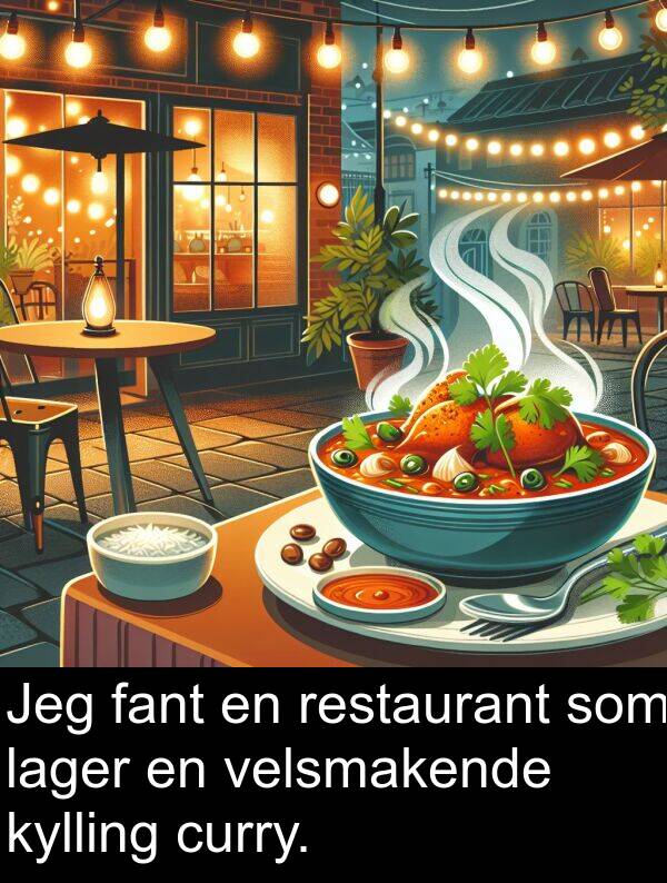 velsmakende: Jeg fant en restaurant som lager en velsmakende kylling curry.