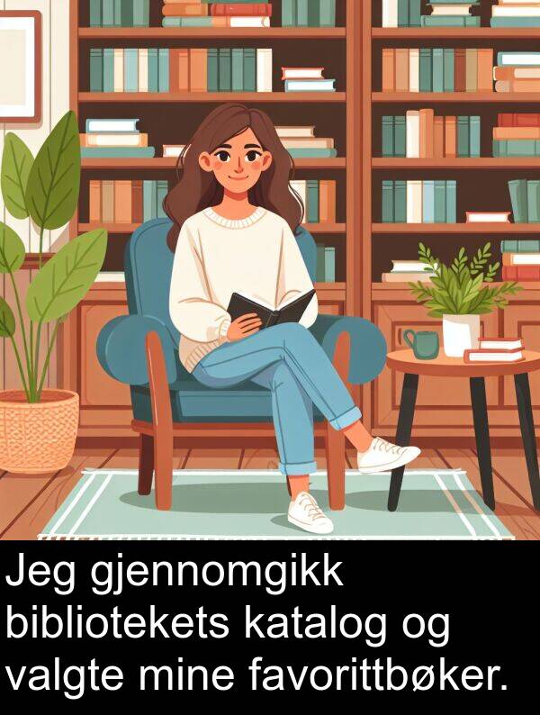 valgte: Jeg gjennomgikk bibliotekets katalog og valgte mine favorittbøker.