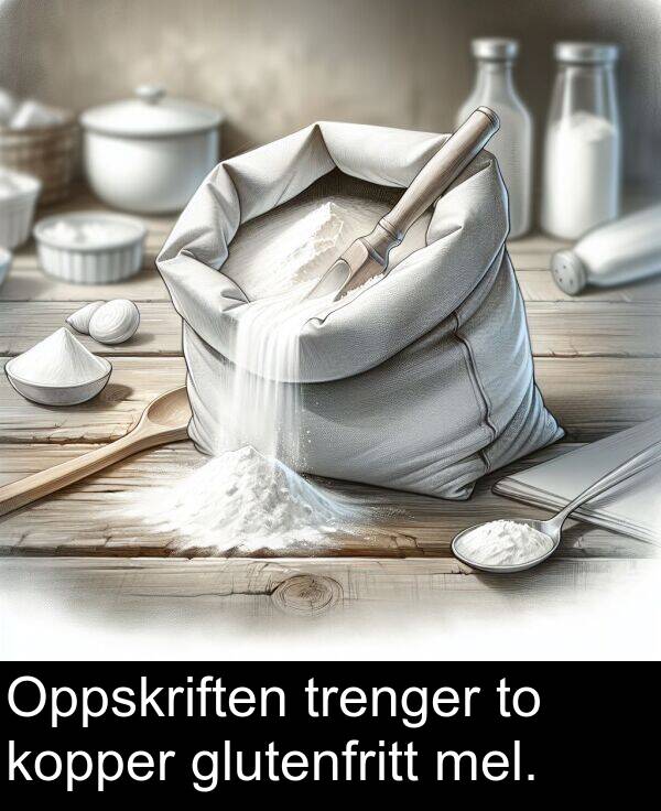 mel: Oppskriften trenger to kopper glutenfritt mel.