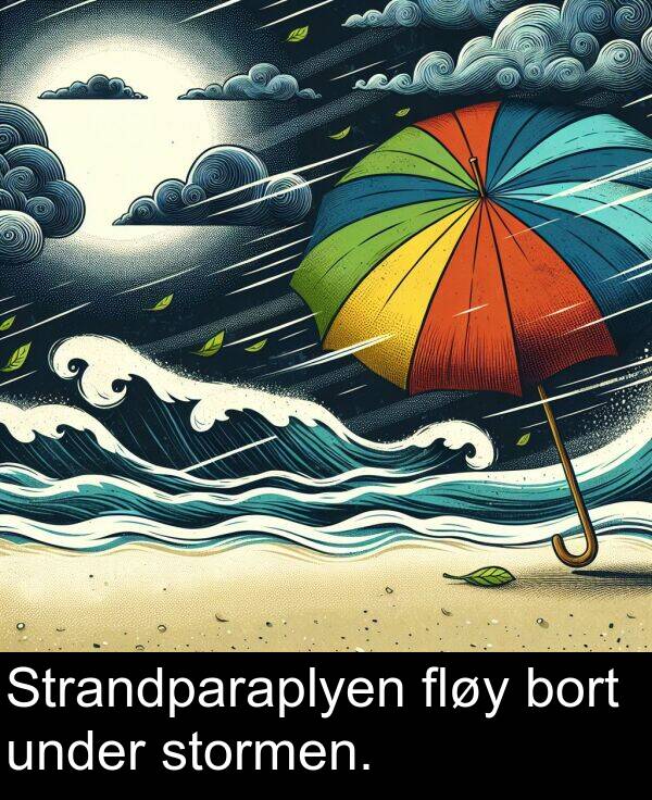 under: Strandparaplyen fløy bort under stormen.