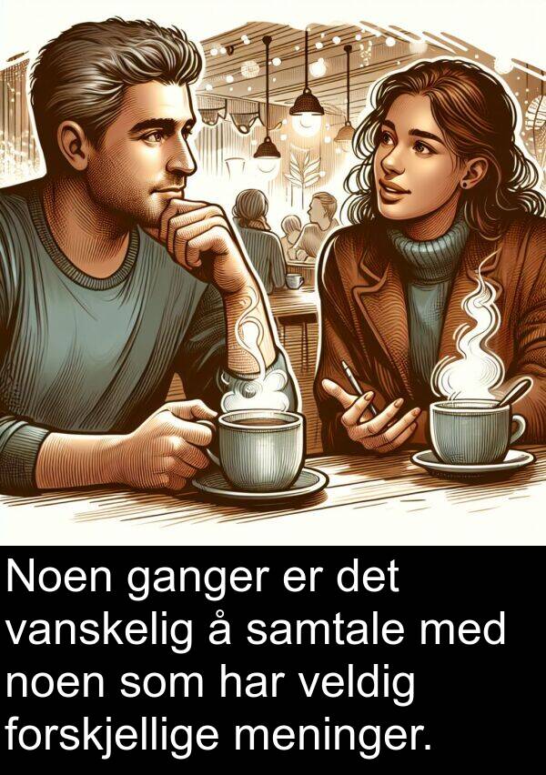 meninger: Noen ganger er det vanskelig å samtale med noen som har veldig forskjellige meninger.