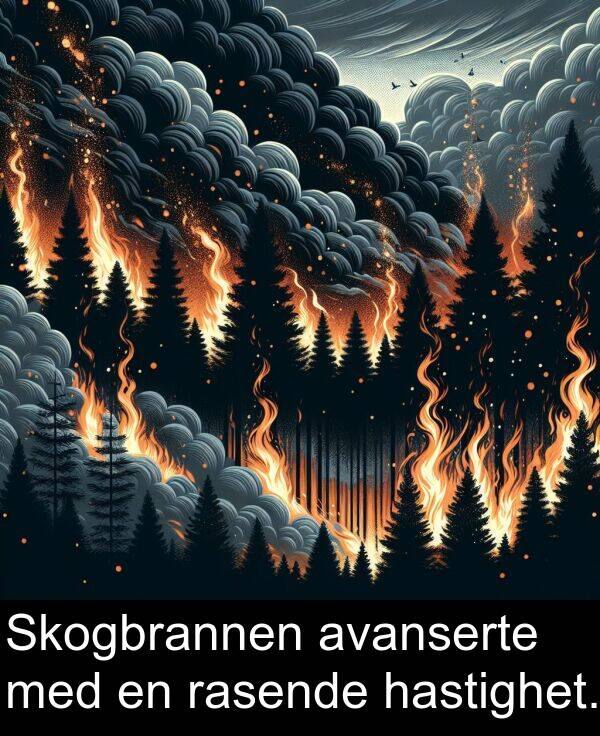 hastighet: Skogbrannen avanserte med en rasende hastighet.