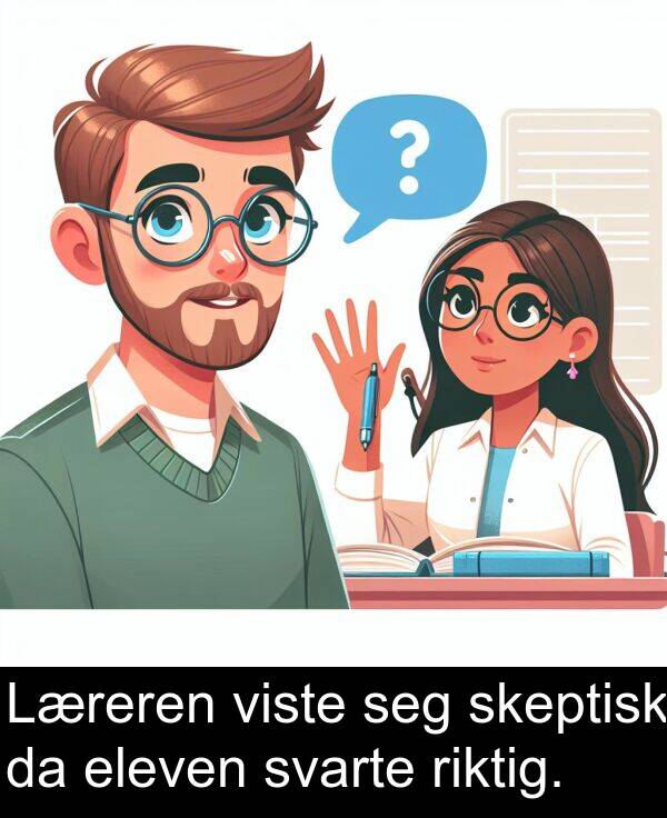 eleven: Læreren viste seg skeptisk da eleven svarte riktig.