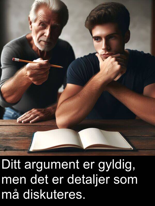 diskuteres: Ditt argument er gyldig, men det er detaljer som må diskuteres.