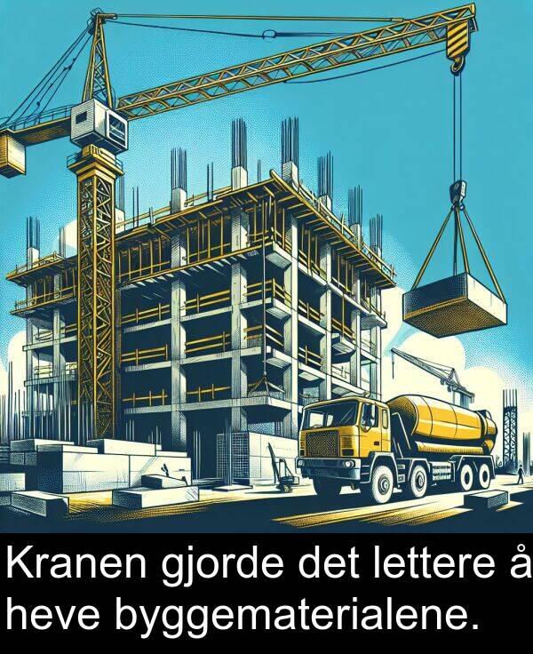 heve: Kranen gjorde det lettere å heve byggematerialene.