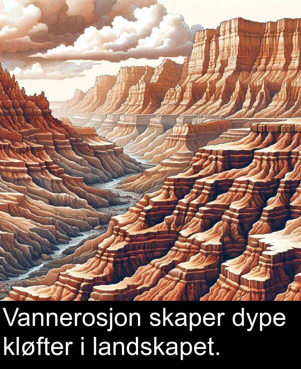 dype: Vannerosjon skaper dype kløfter i landskapet.