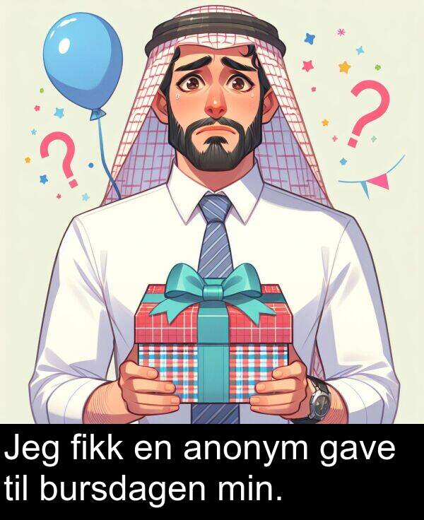 gave: Jeg fikk en anonym gave til bursdagen min.