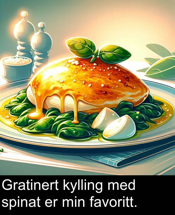 favoritt: Gratinert kylling med spinat er min favoritt.