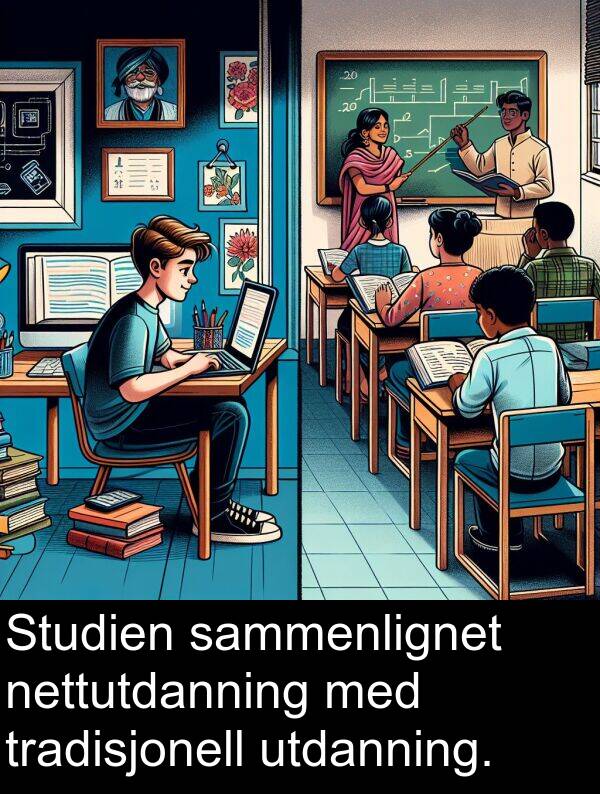 nettutdanning: Studien sammenlignet nettutdanning med tradisjonell utdanning.