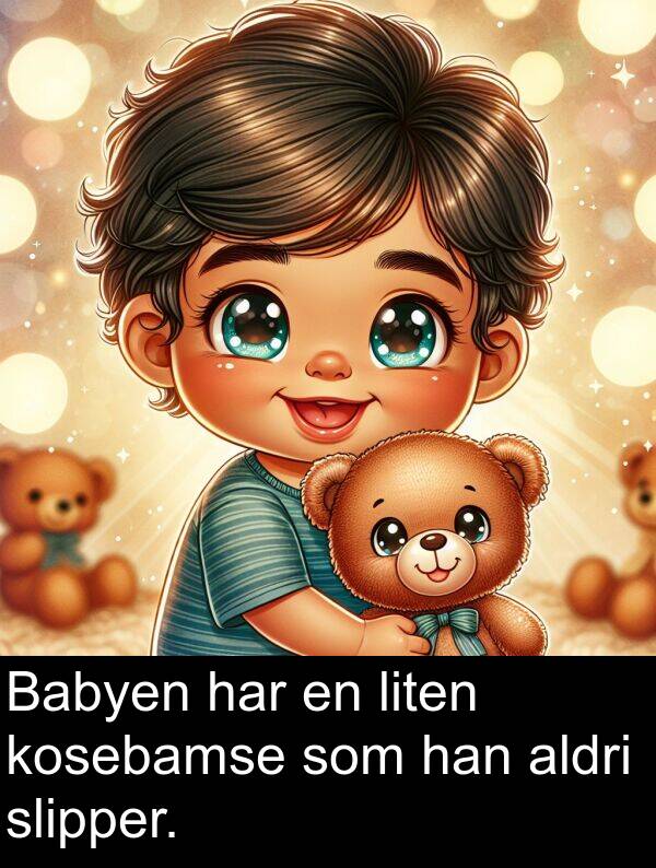 han: Babyen har en liten kosebamse som han aldri slipper.