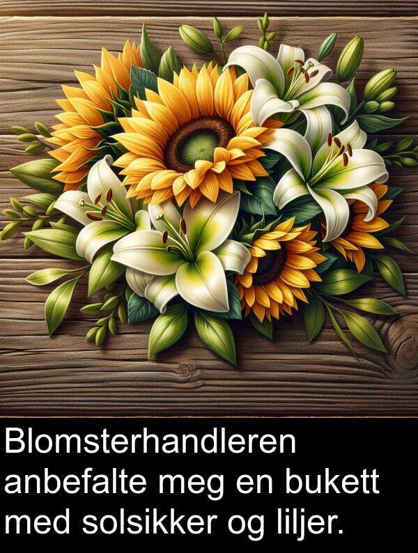 anbefalte: Blomsterhandleren anbefalte meg en bukett med solsikker og liljer.