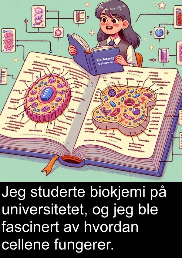 universitetet: Jeg studerte biokjemi på universitetet, og jeg ble fascinert av hvordan cellene fungerer.