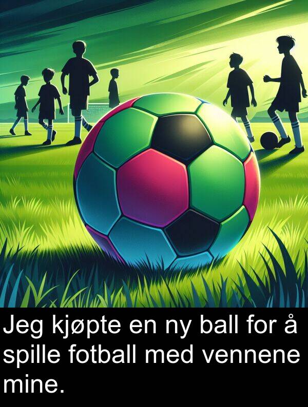 vennene: Jeg kjøpte en ny ball for å spille fotball med vennene mine.