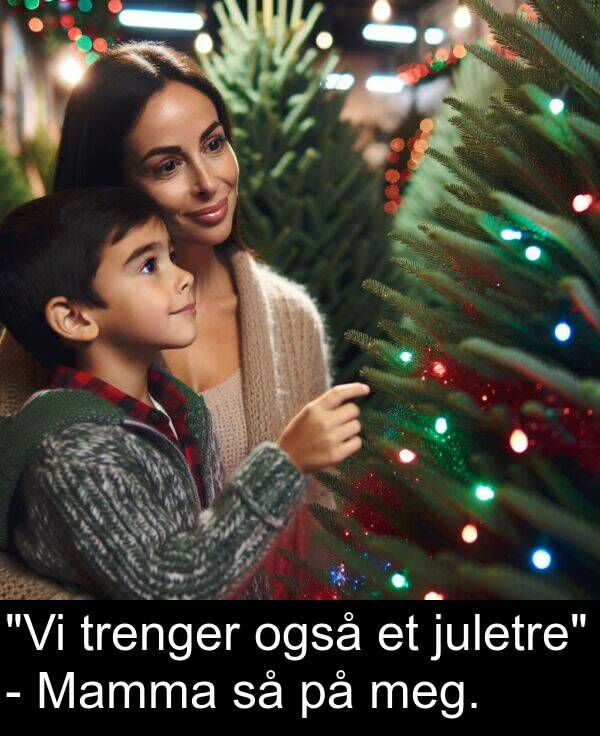 juletre: "Vi trenger også et juletre" - Mamma så på meg.