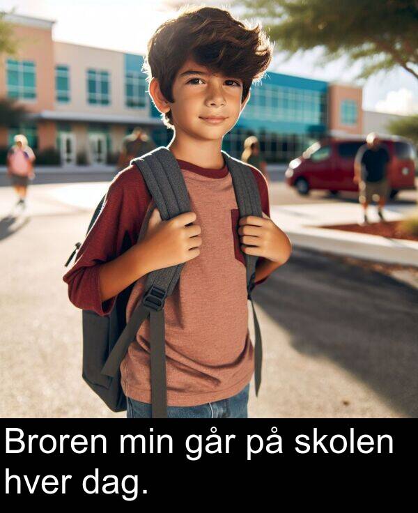 dag: Broren min går på skolen hver dag.