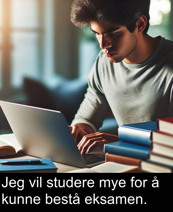 bestå: Jeg vil studere mye for å kunne bestå eksamen.