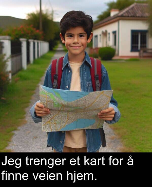 veien: Jeg trenger et kart for å finne veien hjem.