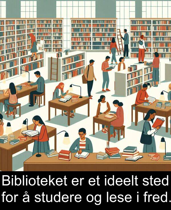 ideelt: Biblioteket er et ideelt sted for å studere og lese i fred.