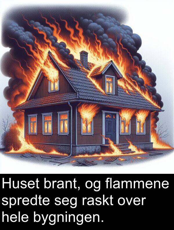 hele: Huset brant, og flammene spredte seg raskt over hele bygningen.