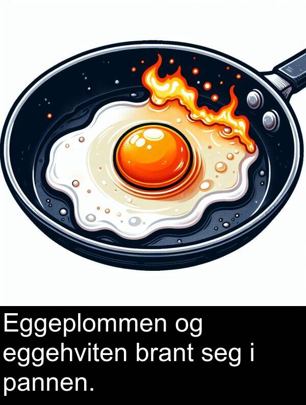 eggehviten: Eggeplommen og eggehviten brant seg i pannen.