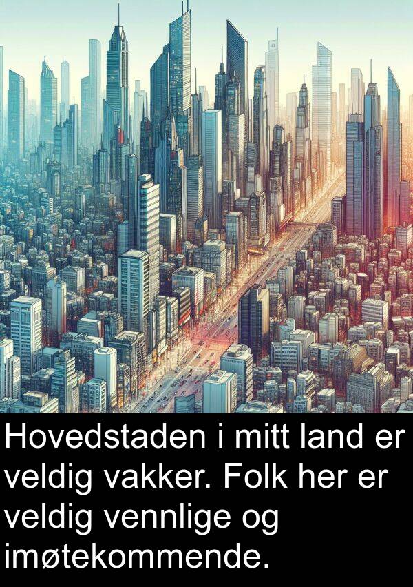 her: Hovedstaden i mitt land er veldig vakker. Folk her er veldig vennlige og imøtekommende.