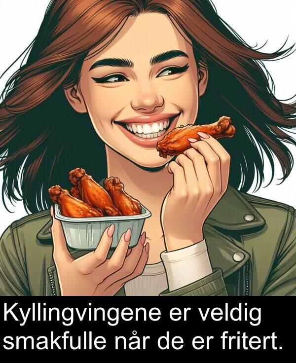 når: Kyllingvingene er veldig smakfulle når de er fritert.