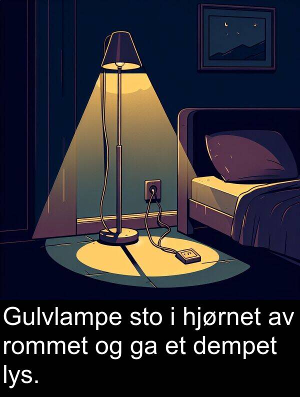 hjørnet: Gulvlampe sto i hjørnet av rommet og ga et dempet lys.