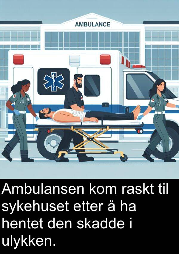 hentet: Ambulansen kom raskt til sykehuset etter å ha hentet den skadde i ulykken.