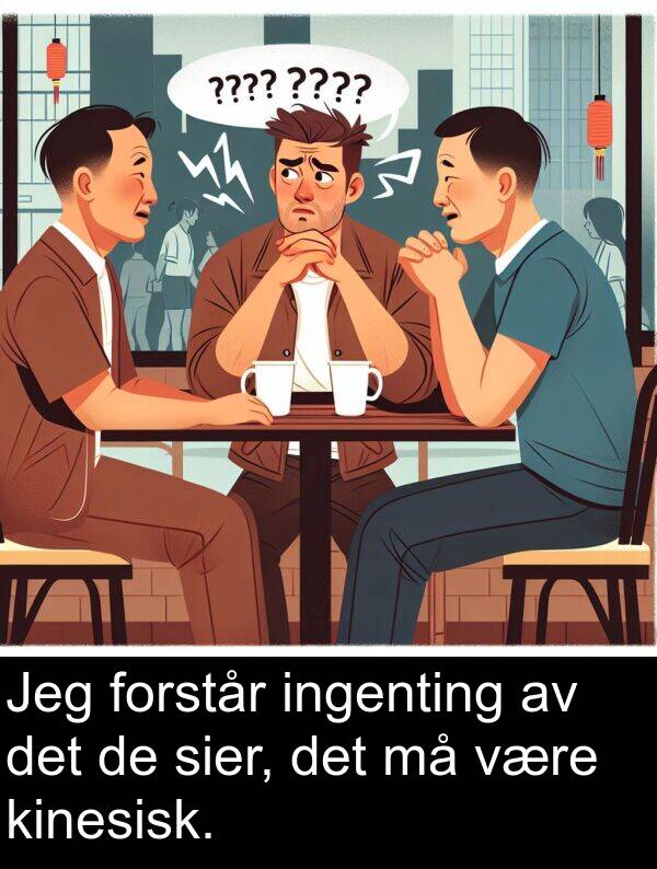 sier: Jeg forstår ingenting av det de sier, det må være kinesisk.