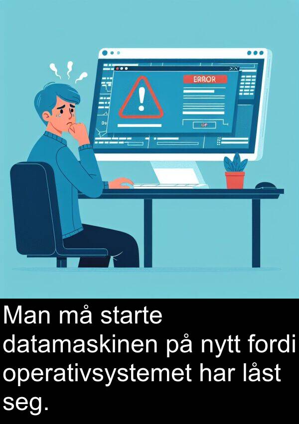 datamaskinen: Man må starte datamaskinen på nytt fordi operativsystemet har låst seg.