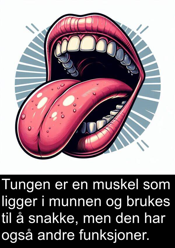 også: Tungen er en muskel som ligger i munnen og brukes til å snakke, men den har også andre funksjoner.