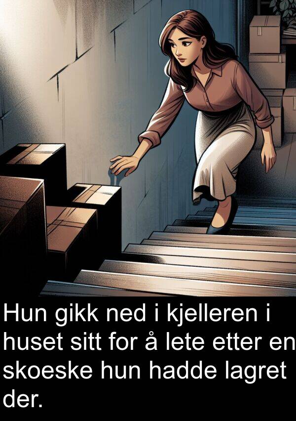 der: Hun gikk ned i kjelleren i huset sitt for å lete etter en skoeske hun hadde lagret der.