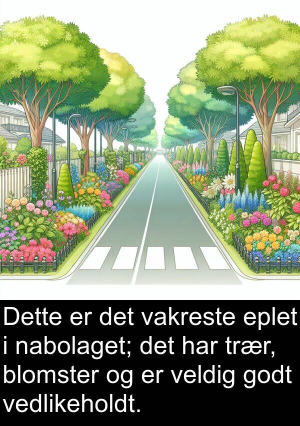 vakreste: Dette er det vakreste eplet i nabolaget; det har trær, blomster og er veldig godt vedlikeholdt.