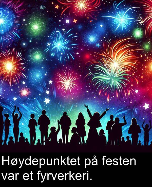 festen: Høydepunktet på festen var et fyrverkeri.