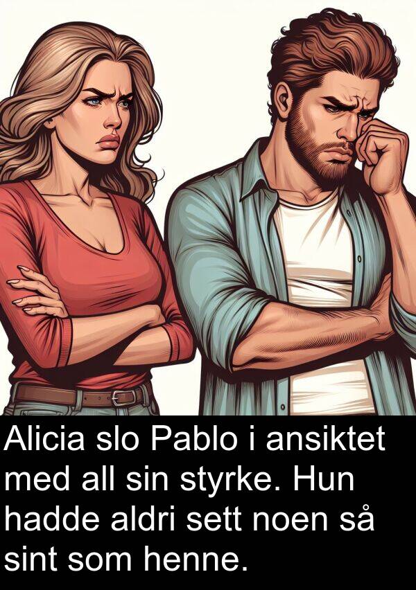 henne: Alicia slo Pablo i ansiktet med all sin styrke. Hun hadde aldri sett noen så sint som henne.