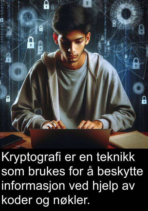 hjelp: Kryptografi er en teknikk som brukes for å beskytte informasjon ved hjelp av koder og nøkler.