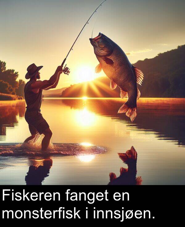 fanget: Fiskeren fanget en monsterfisk i innsjøen.