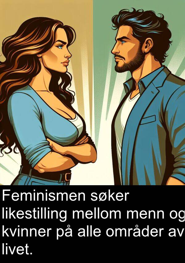 menn: Feminismen søker likestilling mellom menn og kvinner på alle områder av livet.