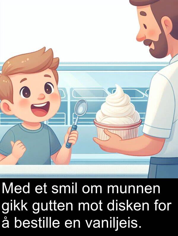 bestille: Med et smil om munnen gikk gutten mot disken for å bestille en vaniljeis.